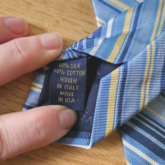Brooks‎ Brothers Makers Necktie Blue Yellow Striped Tie 59" Made USA - Picture 4 of 5